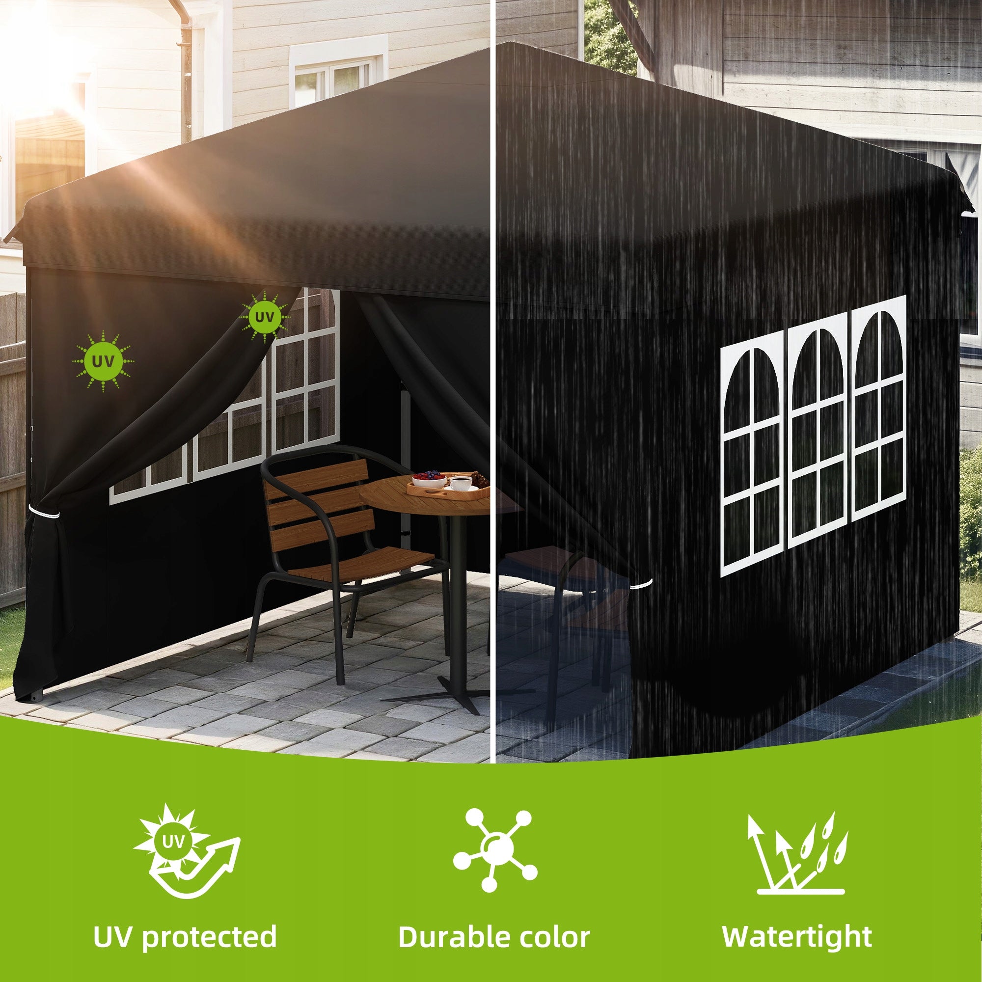 Gazebo, Garden Tent, Pavillon, 2.5×2.5m, Waterproof Folding, Canopy, Black Width 2.5 m