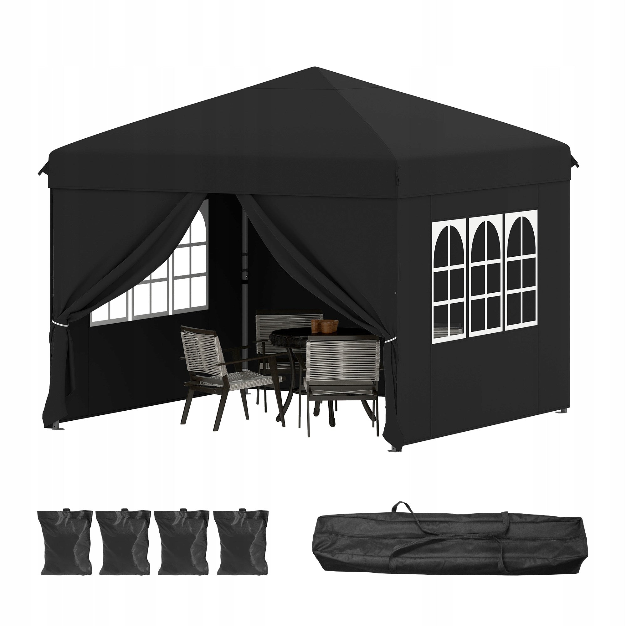 Gazebo, Garden Tent, Pavillon, 2.5×2.5m, Waterproof Folding, Canopy, Black