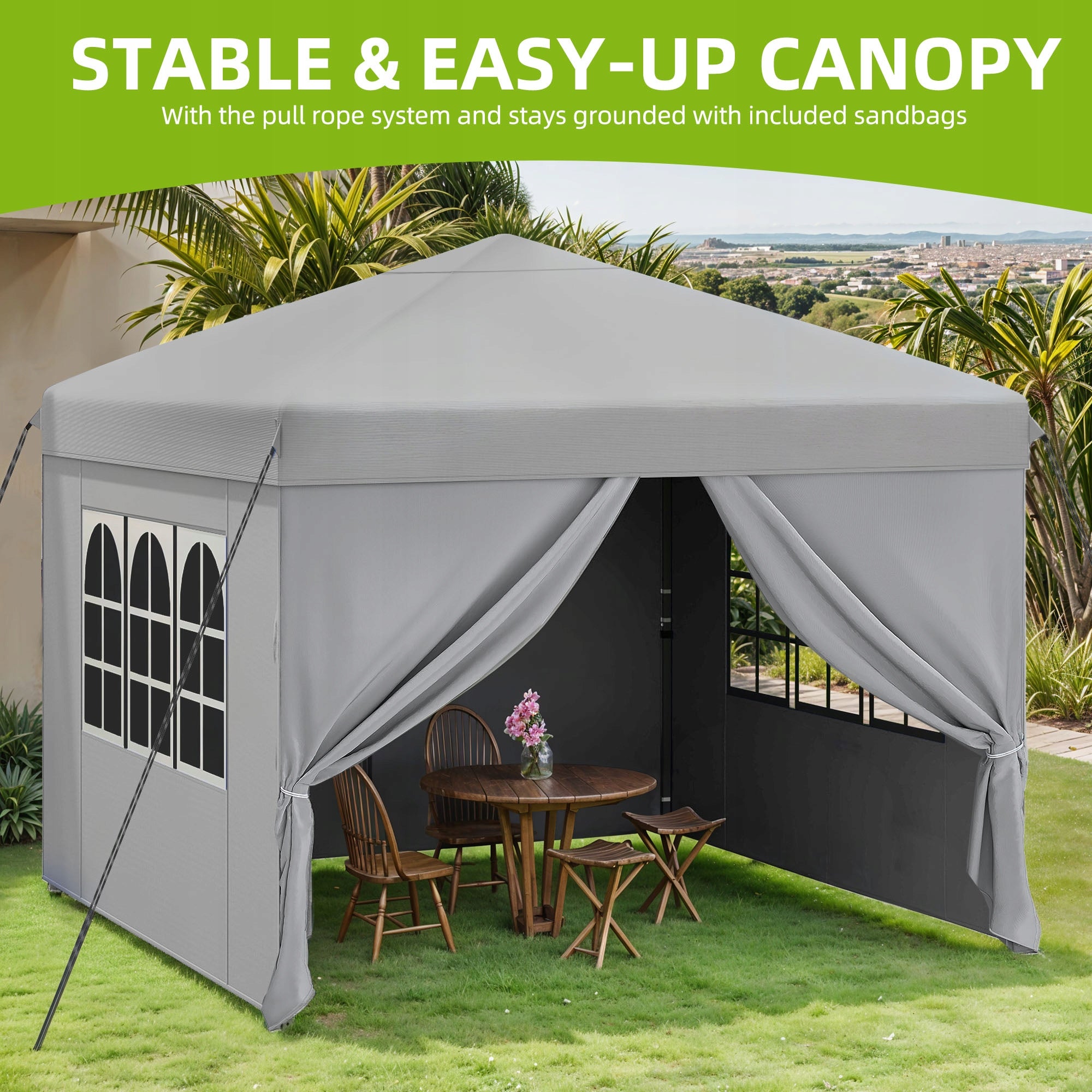 Gazebo, Garden Tent, Pavillon, 3×3m, Waterproof Folding, Canopy, Light Grey Type pavilion