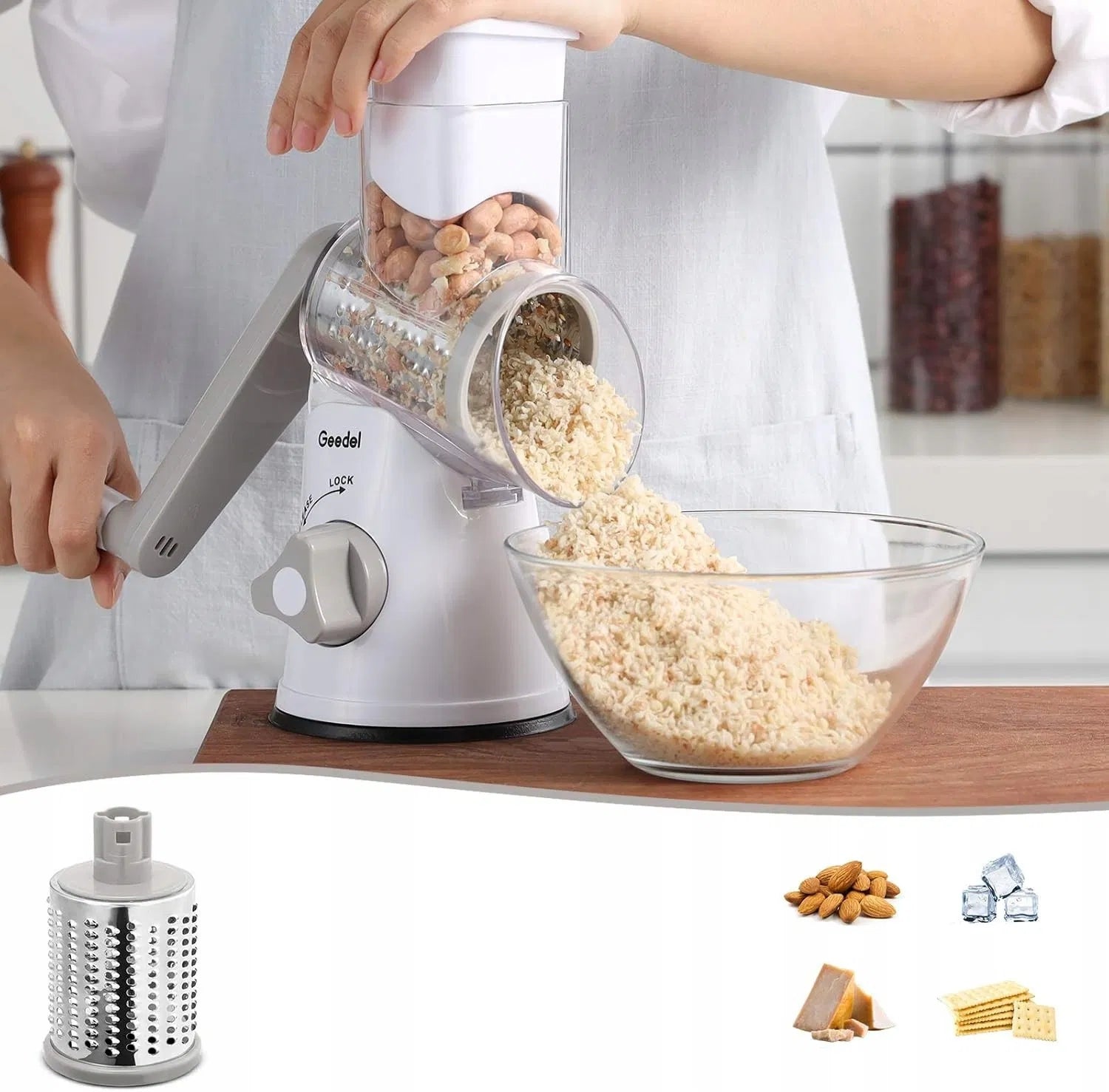 Geedel Drum Rotary Grater 3 Blades Replaceable Steel White Brand Geedel