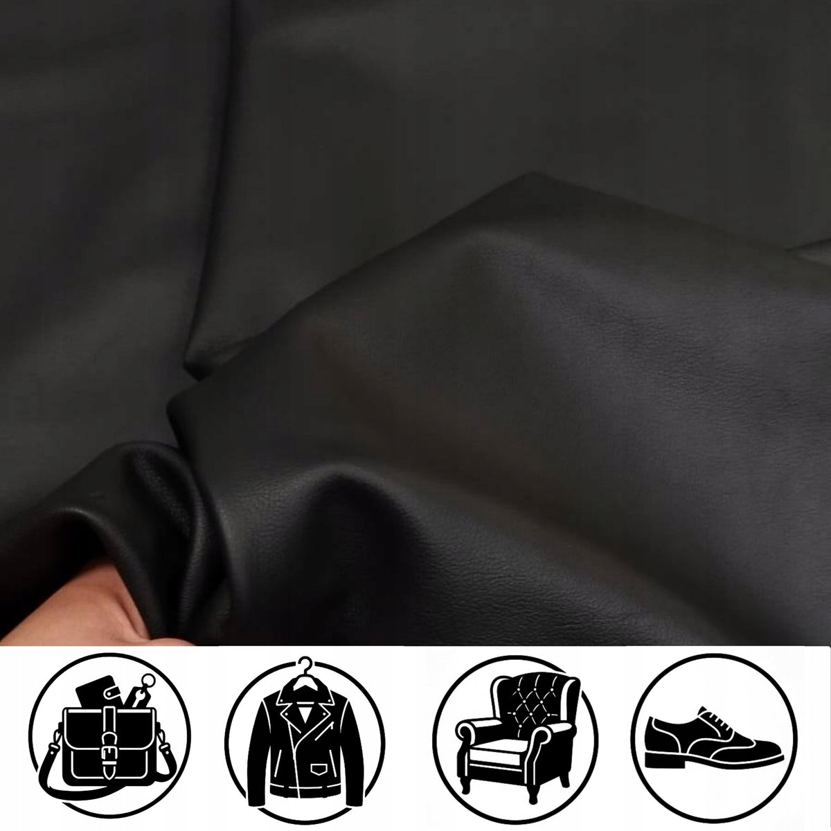 Genuine grain leather Cattle BLACK 1.2 mm 2,01 m2 Soft Pouring Plastic Packaging status original
