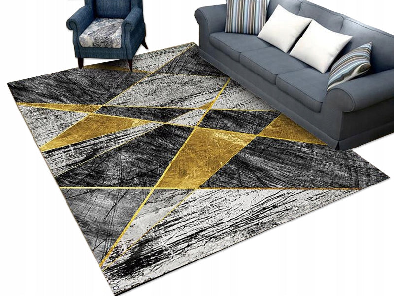 Geometric Anti-Slip Carpet Fancy 140x200 Mosaic Grey Gold Glamour