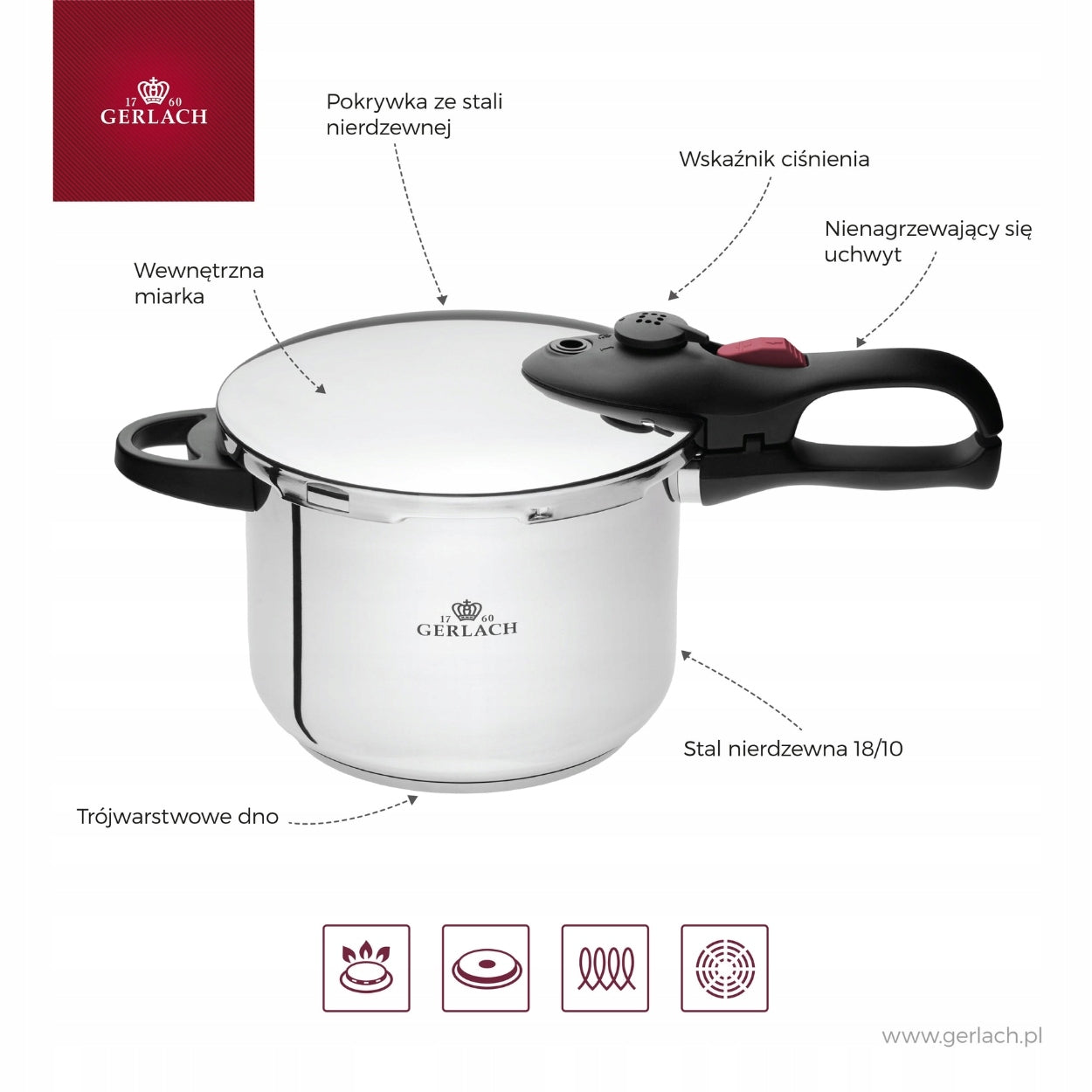Gerlach Pressure cooker First with handle 6 l Manufacturer code 343