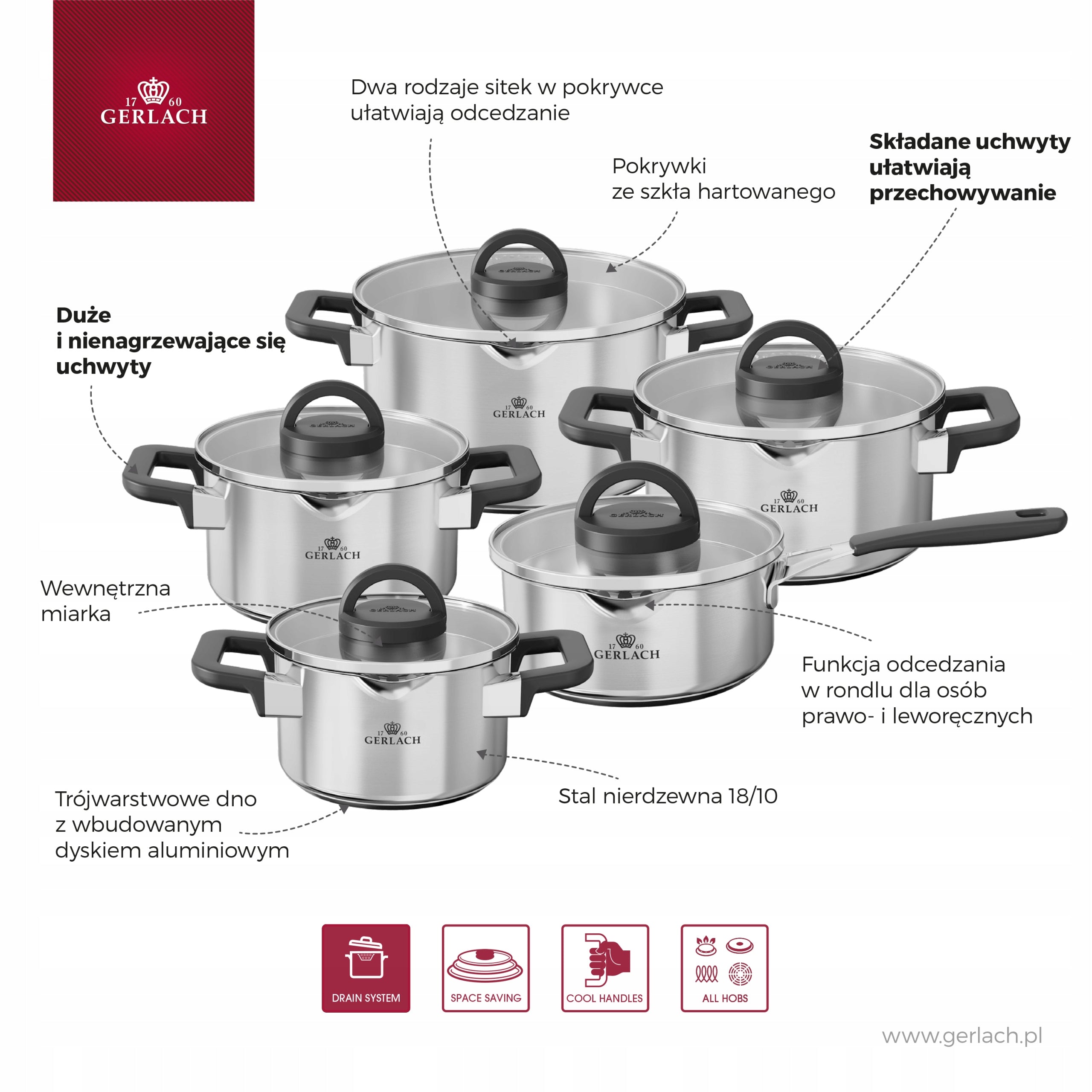Gerlach Set of pots AMBIENTE PLUS 10 el. Color gray