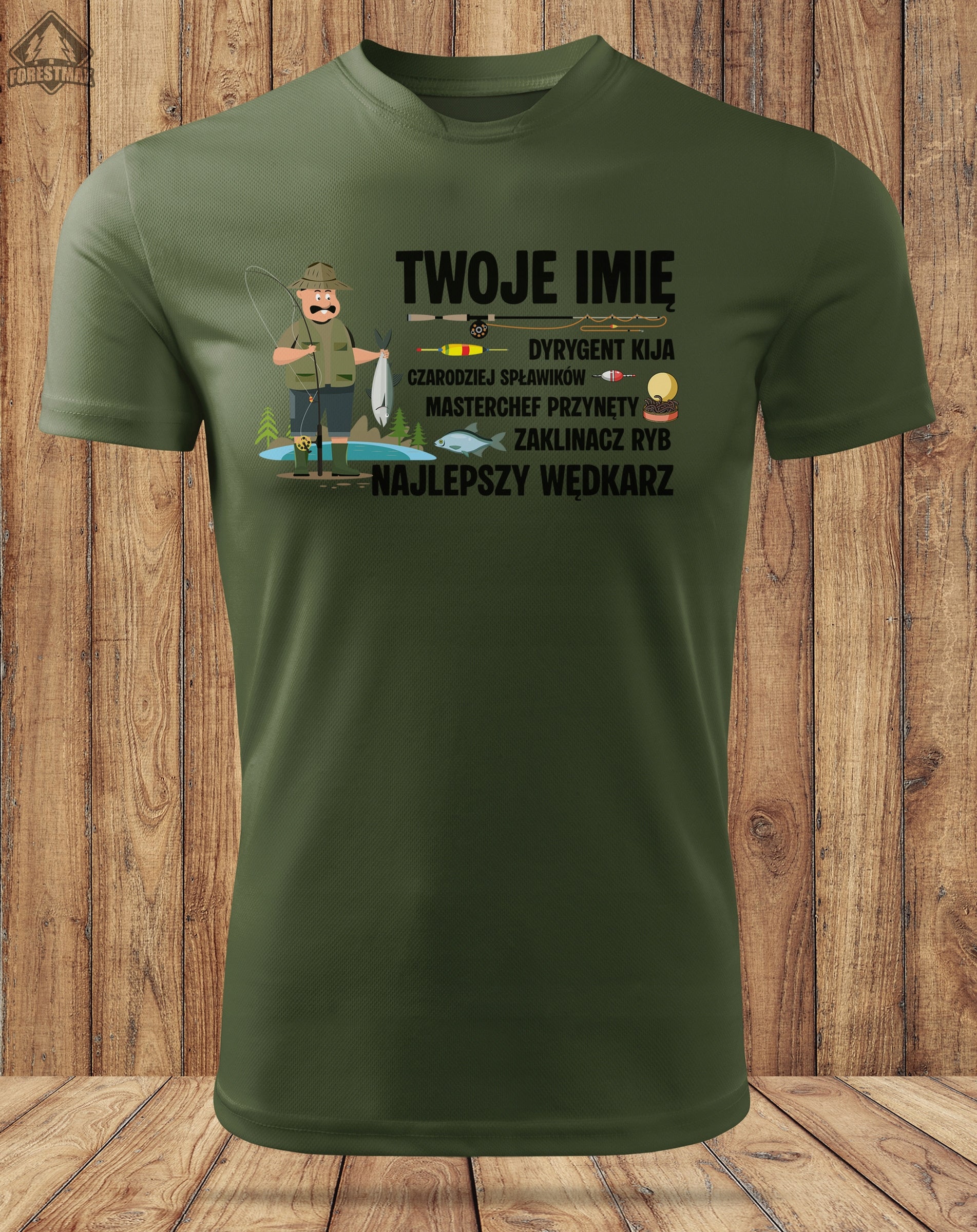Gift for Dad Grandpa Fisherman Thermoactive T-Shirt with Name for Fish Size XL