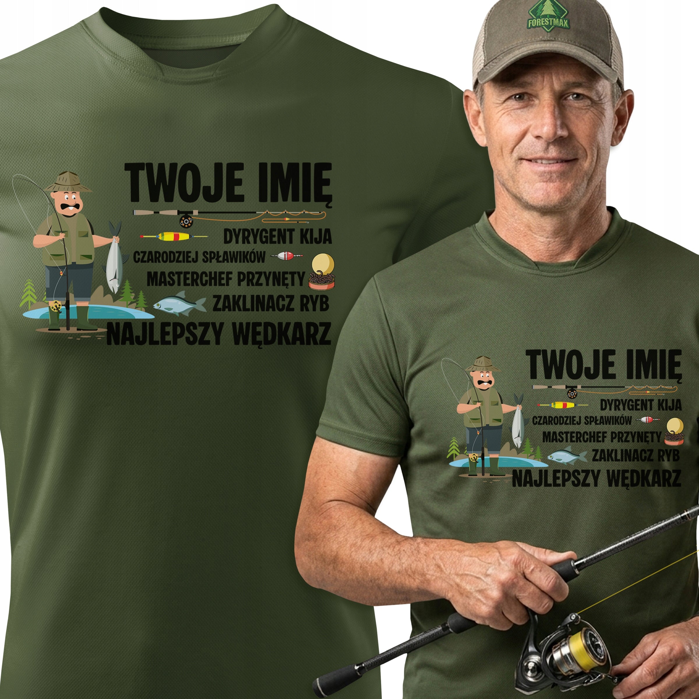 Gift for Dad Grandpa Fisherman Thermoactive T-Shirt with Name for Fish