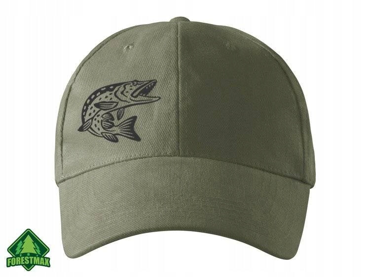 Gift for Fisherman baseball cap khaki color for fish print PIKE Brand ForestMax