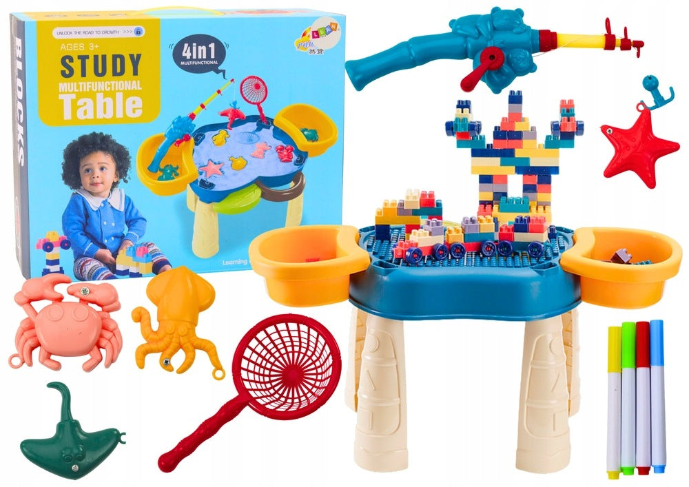 Gift for child 4in1 table with blocks and fishing rod for playing at home
