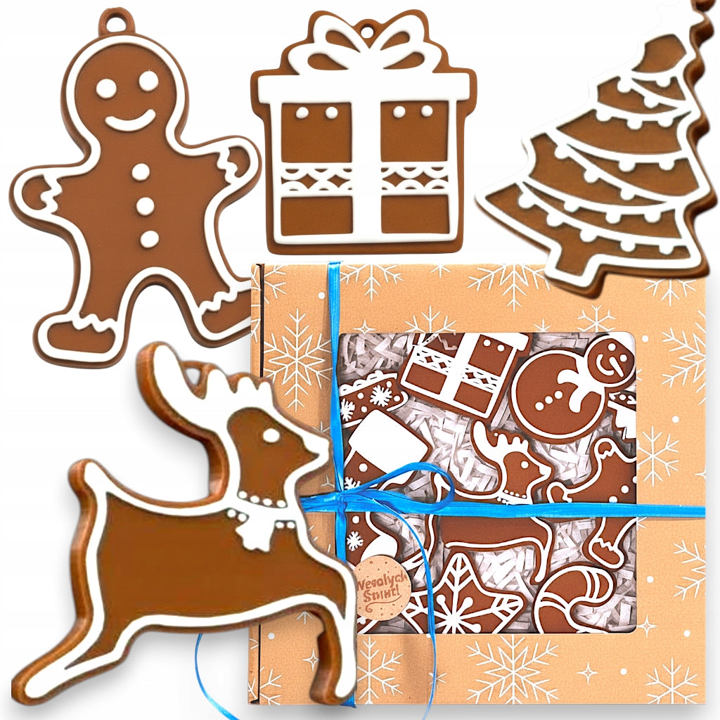 Gingerbread frosted Christmas tree ornament set of 20 pcs. in a decorative box