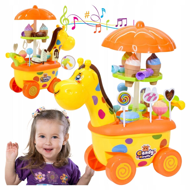 Giraffe stroller with sweets and ice cream for children to play with sounds light