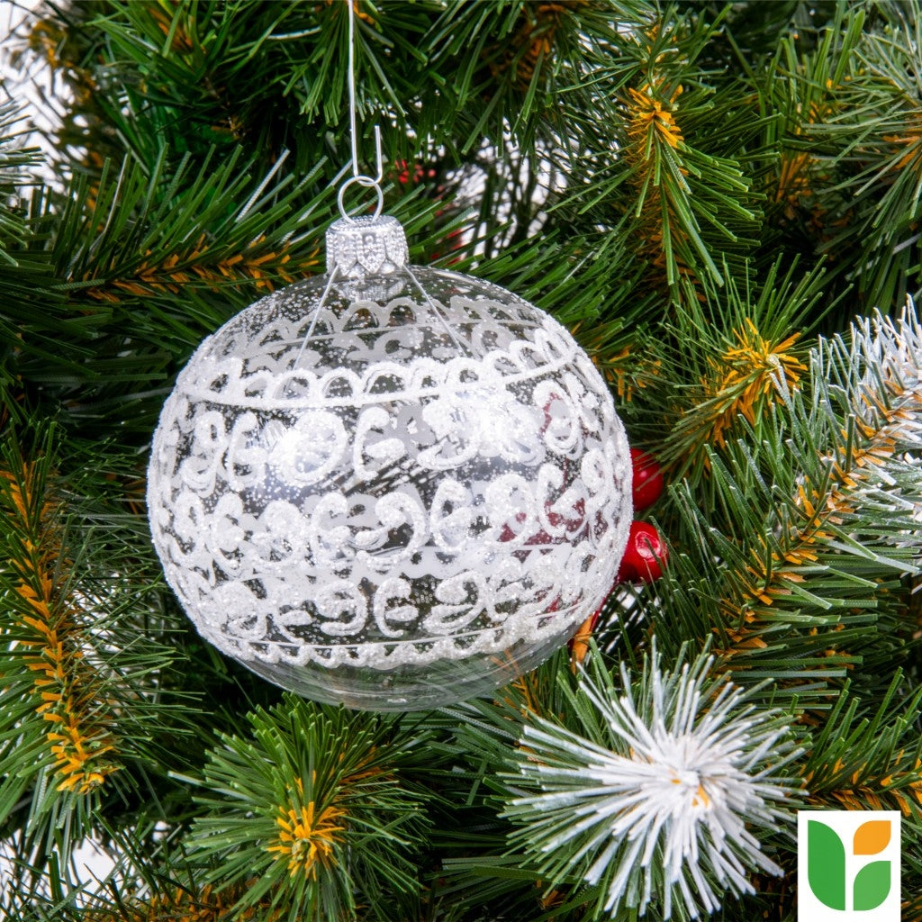 Glass Christmas Tree Baubles Large 10cm Transparent Lace - Set of 6 Manufacturer code GP15299