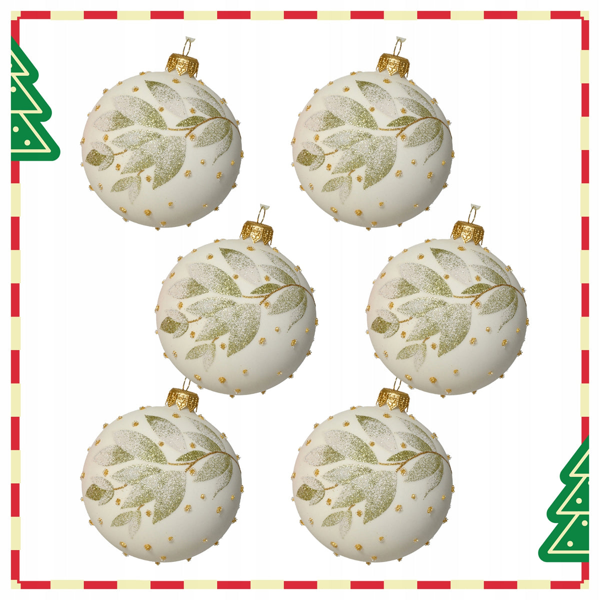 Glass Christmas balls 8 cm white matt with twig set of 6 Brand Kaemingk