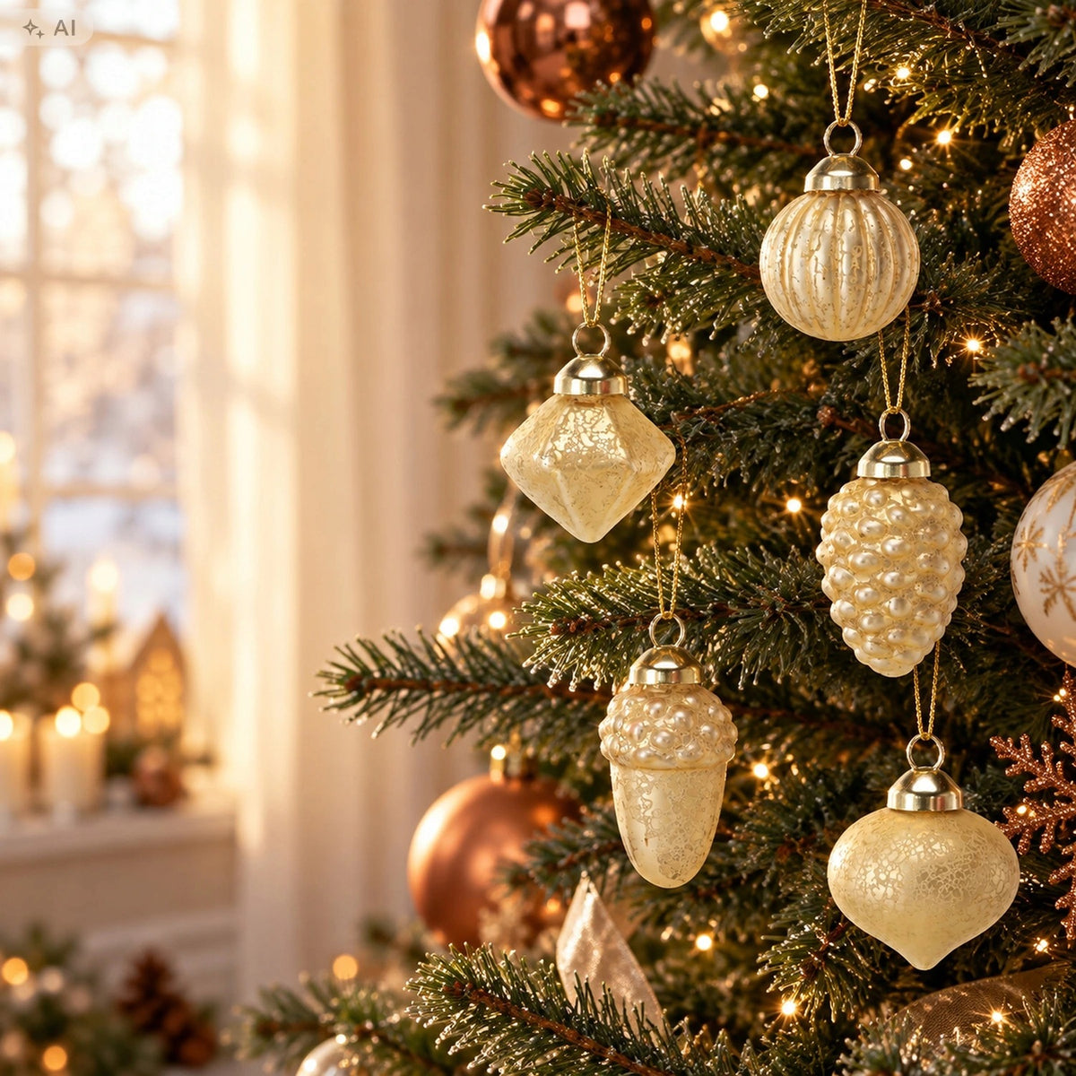 Glass Christmas balls small about 4 cm gold matte shapes 8 pcs Packaging status original