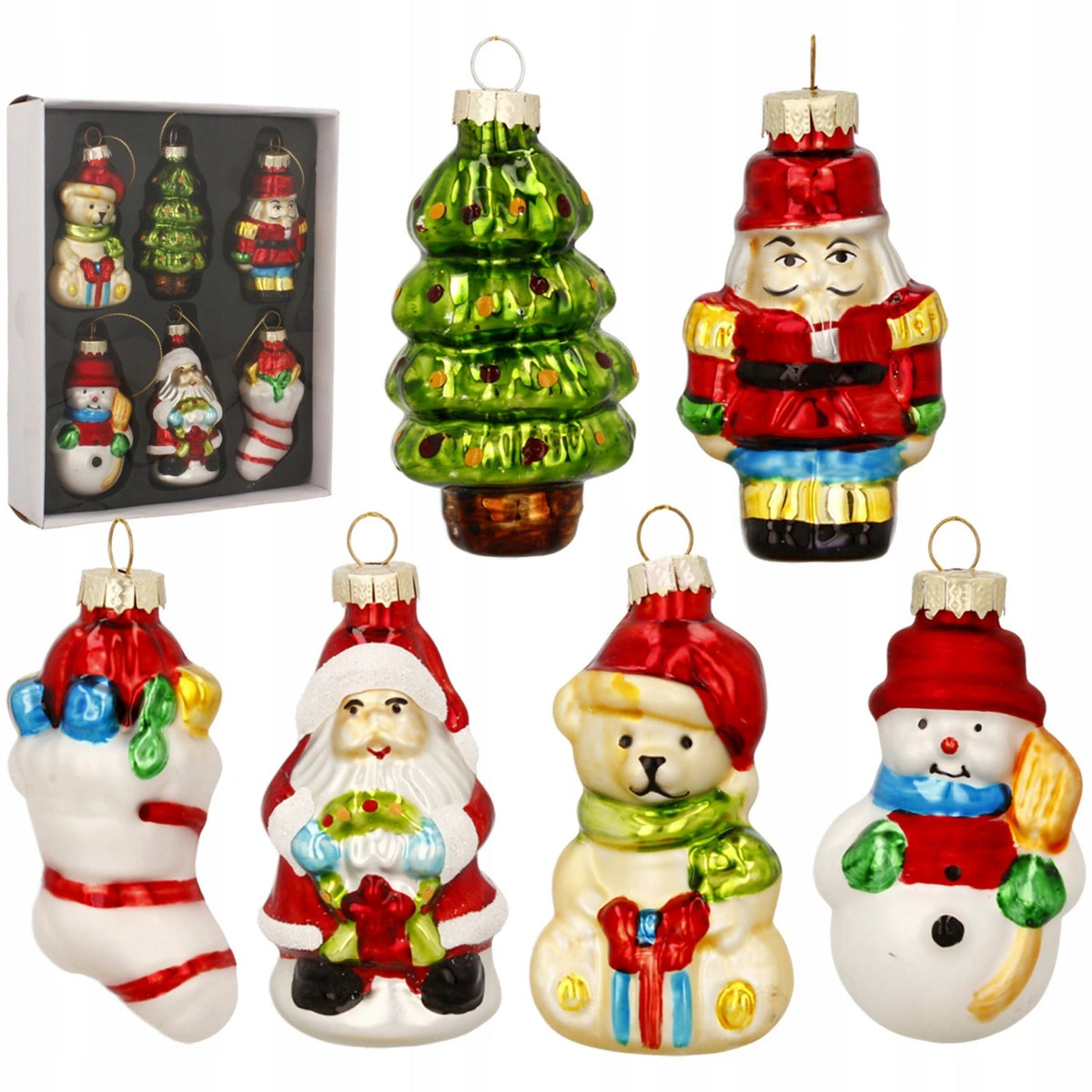 Glass Christmas tree figurines 8 cm 6 Christmas tree pendants baubles shapes