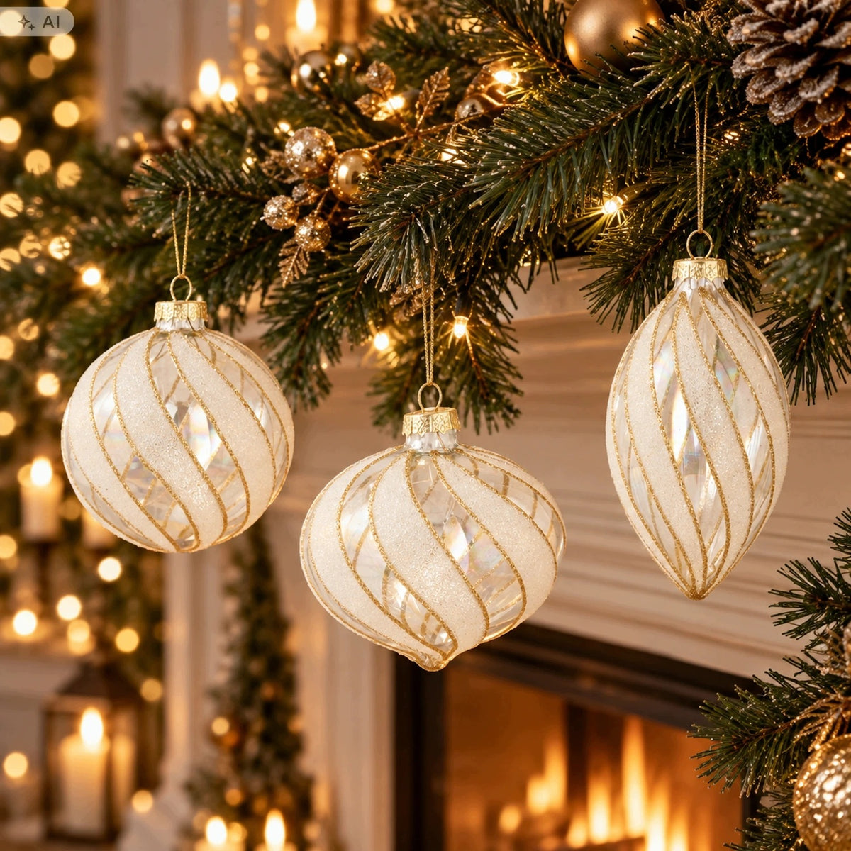 Glass Christmas tree ornaments 8 cm white transparent mix 6 pcs. for Christmas tree Brand Chomik