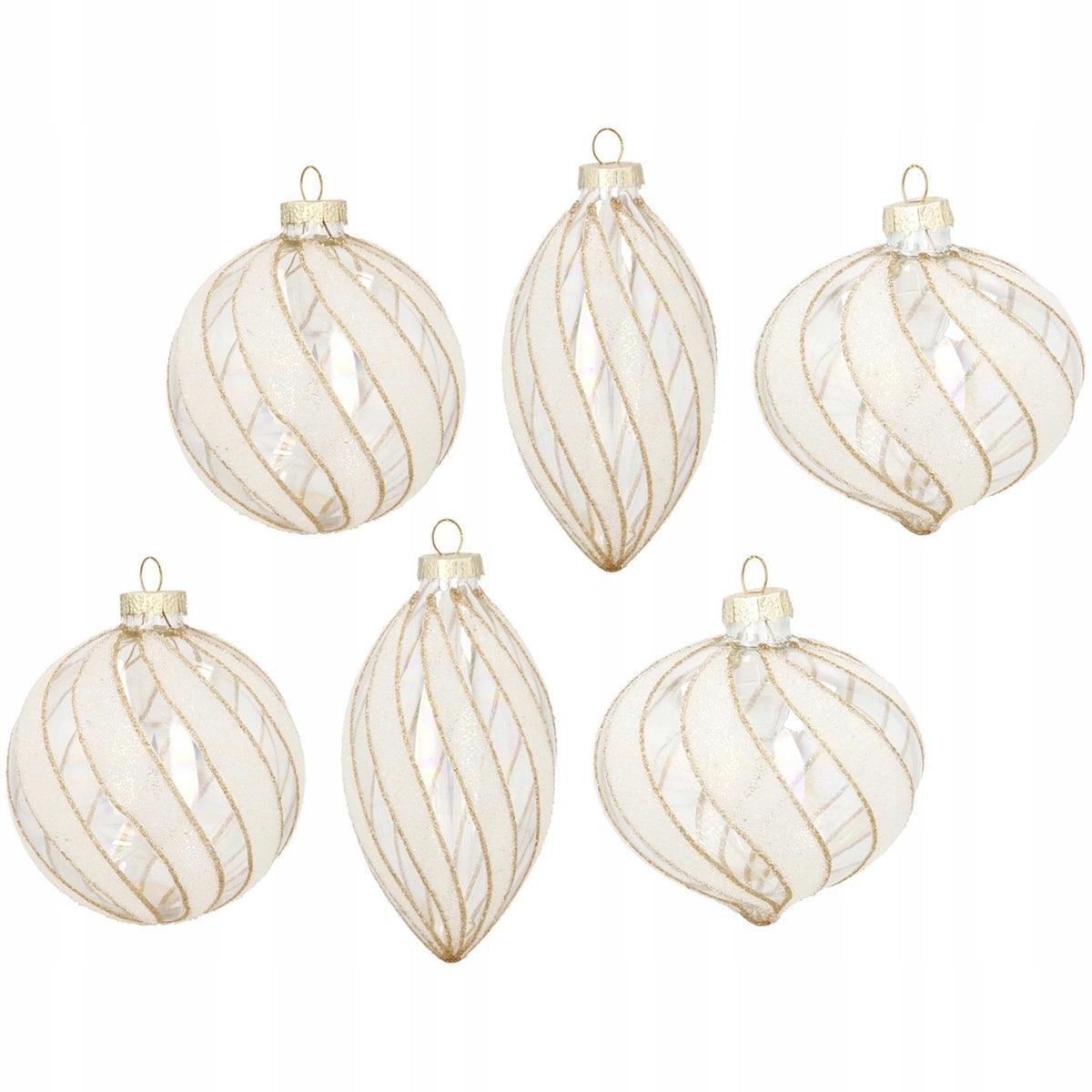 Glass Christmas tree ornaments 8 cm white transparent mix 6 pcs. for Christmas tree