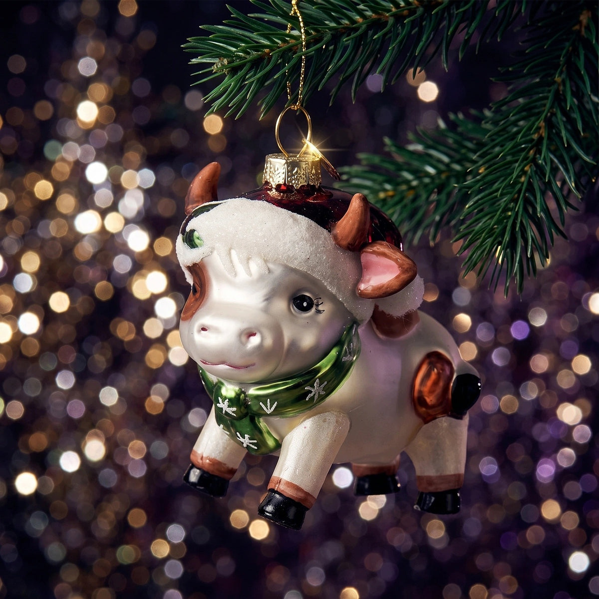 Glass Christmas tree pendant cow in scarf shape Christmas tree bauble Brand Kaemingk