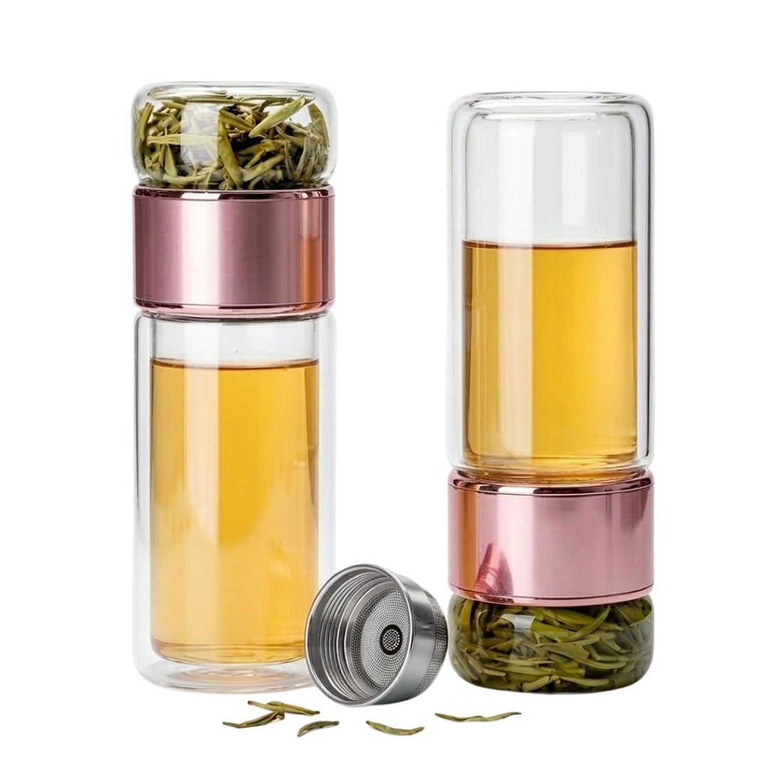 Glass Tea Bottle 420 ml with Infuser Pink - Thermal