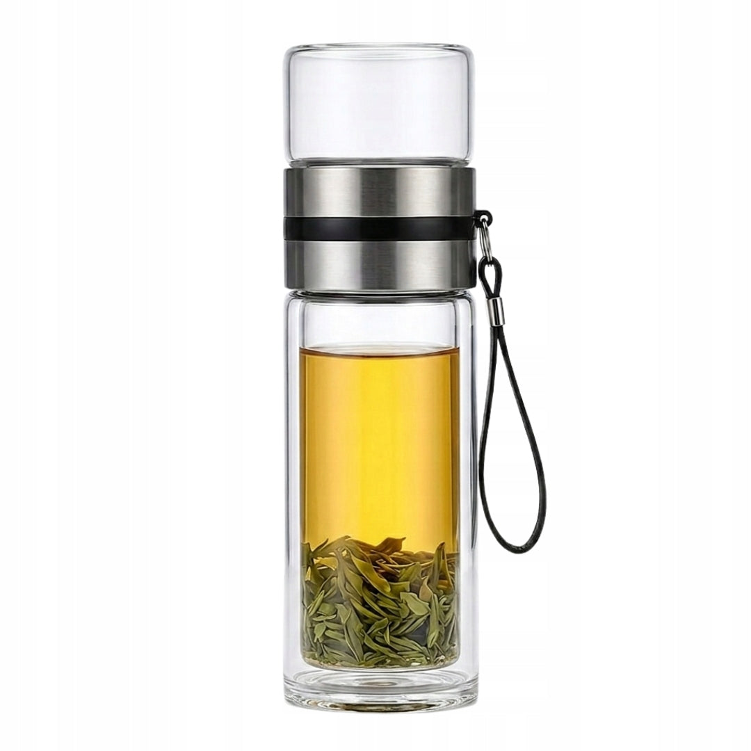 Glass Tea Bottle with Filter Infuser Thermal Mug Portable