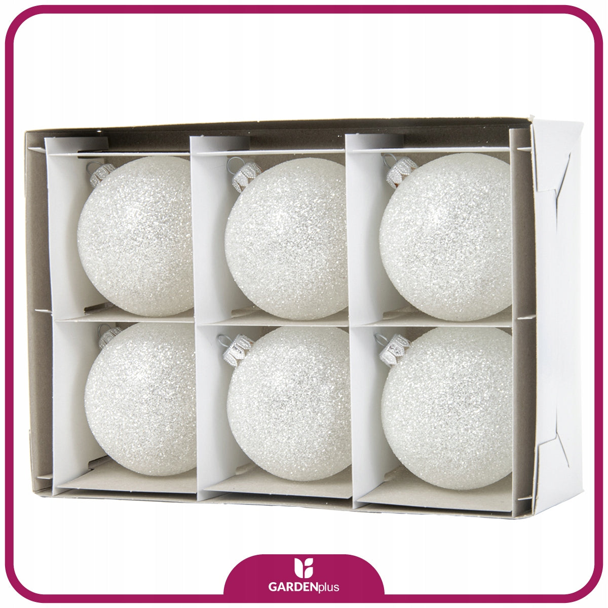 Glass White Glitter Christmas Tree Baubles 8 cm 6 pcs. made in Poland Packaging status original