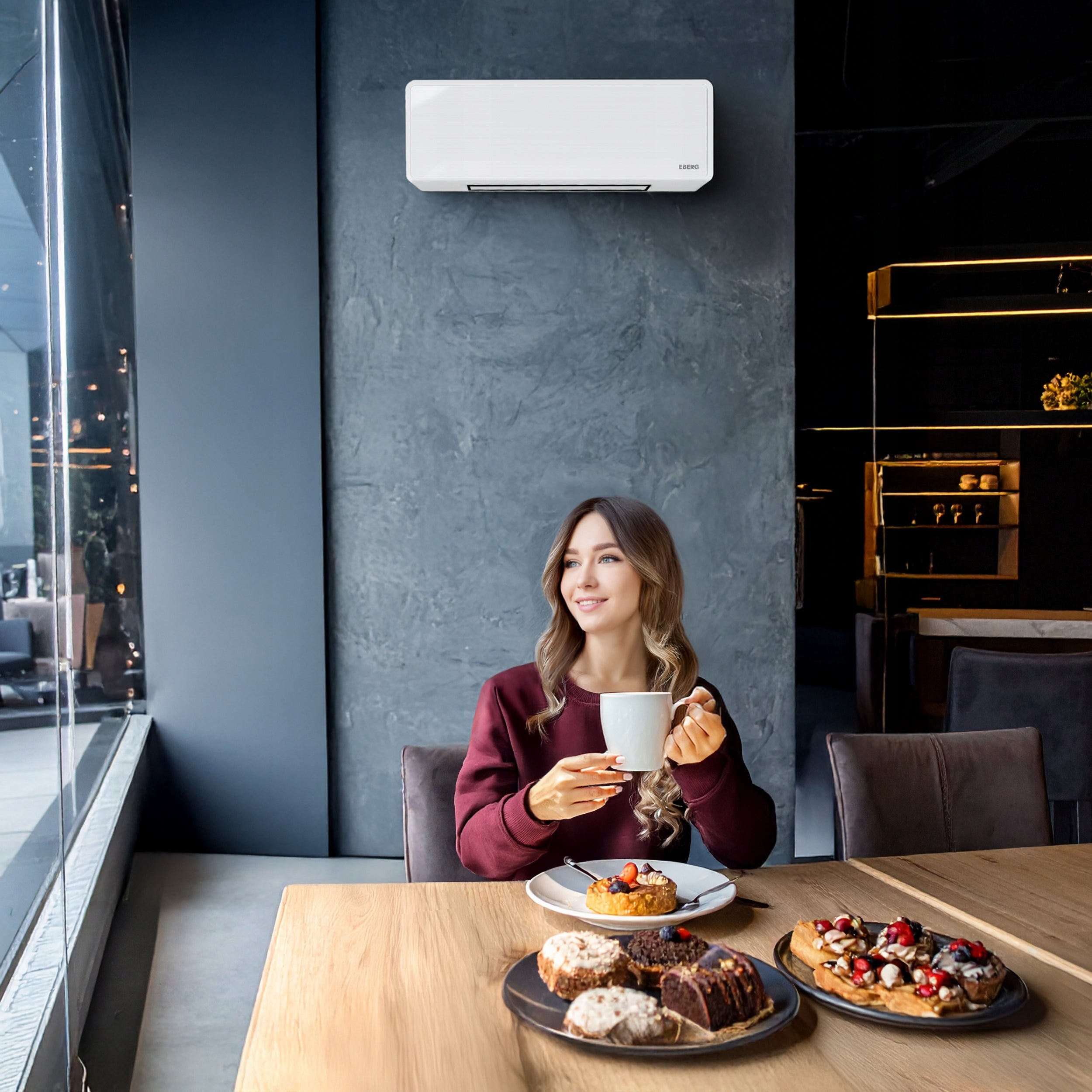 Glass air curtain EBERG Q4 2000W WiFi electric heater + remote control Manufacturer code Grzejnik energooszczędny kurtyna farelka 2kW