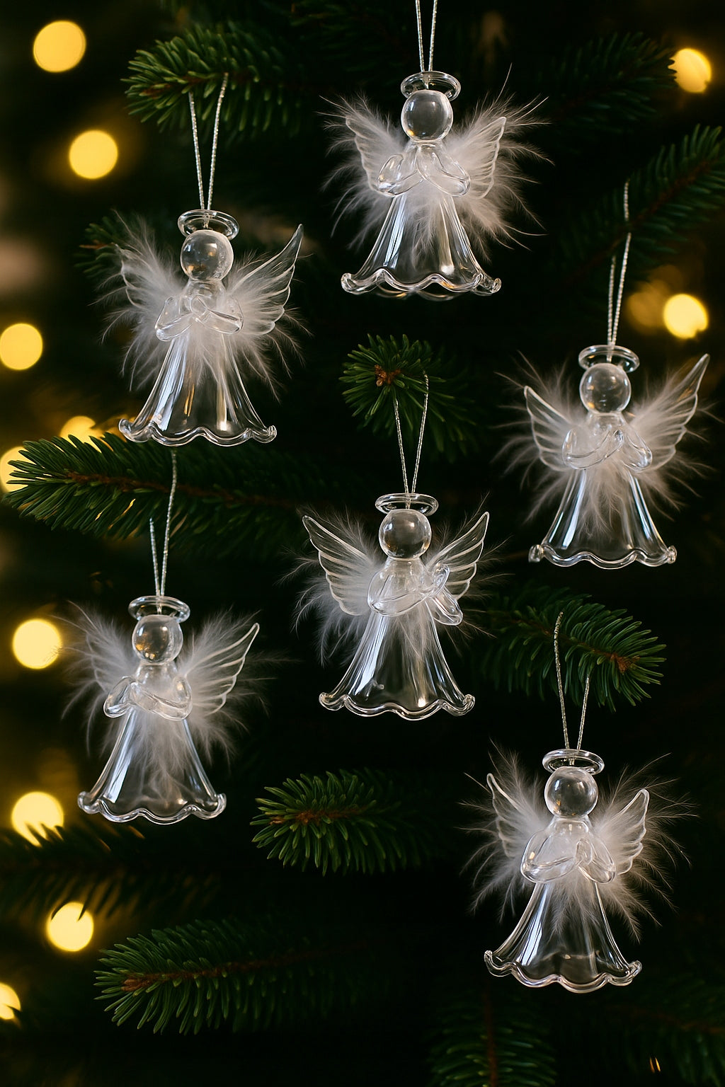 Glass angels in feathers. 6 baubles or a gift for Christmas Brand Udekoruj