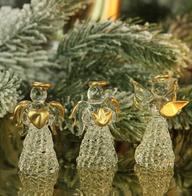 Glass angels with gold finish for Christmas tree 6pcs.