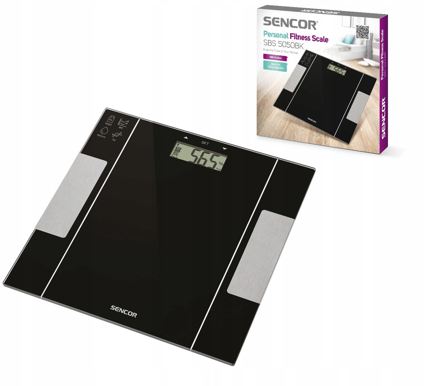 Glass bathroom scale Sencor 5050BK 150kg fitness fat and water measurement