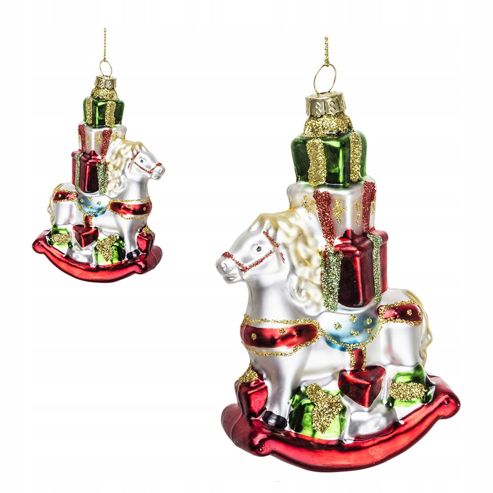 Glass bauble large rocking horse 13 cm shape Christmas tree pendant Packaging status original