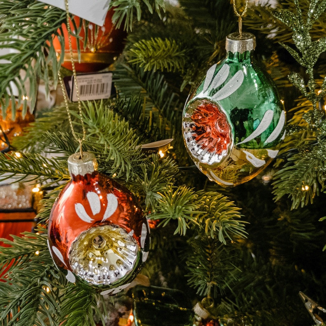 Glass baubles PRL old with reflector 9 cm 4 pcs. mix color Packaging status original