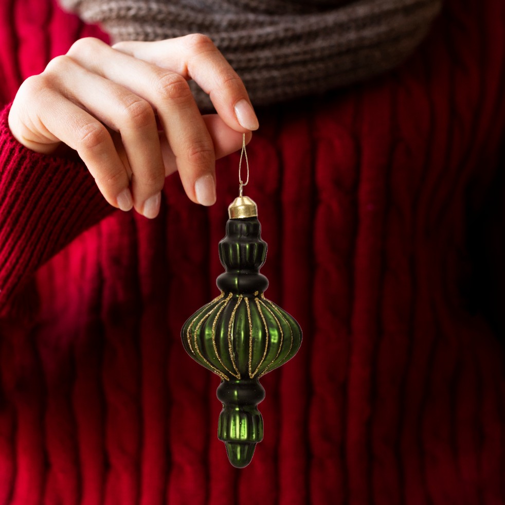 Glass baubles antique green 15 cm Christmas tree pendants 4 pcs. fittings Packaging status original
