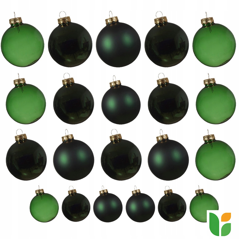 Glass baubles green 21 pcs Mix sizes 5-7 cm Christmas tree decorations Packaging status original