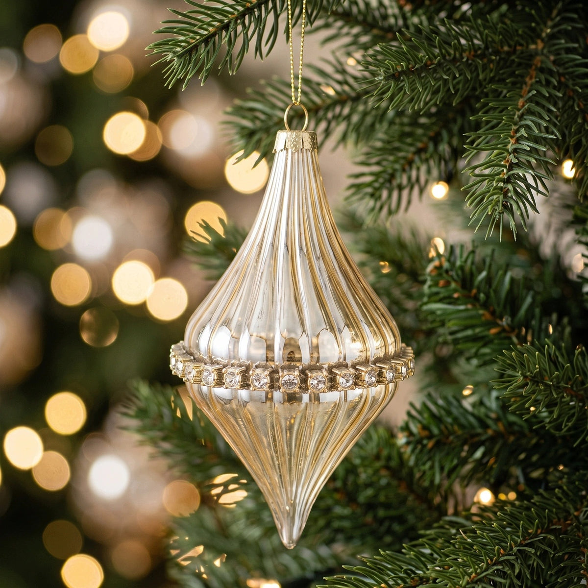 Glass baubles icicles gold 13 cm set of 2 Christmas tree ornaments Packaging status original