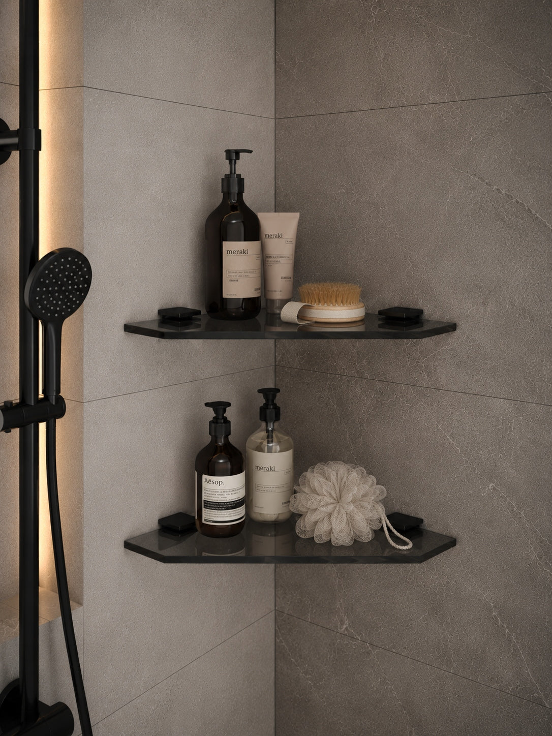 Glass corner shelf for shower 25x25 8mm graphite black handles Brand no brand