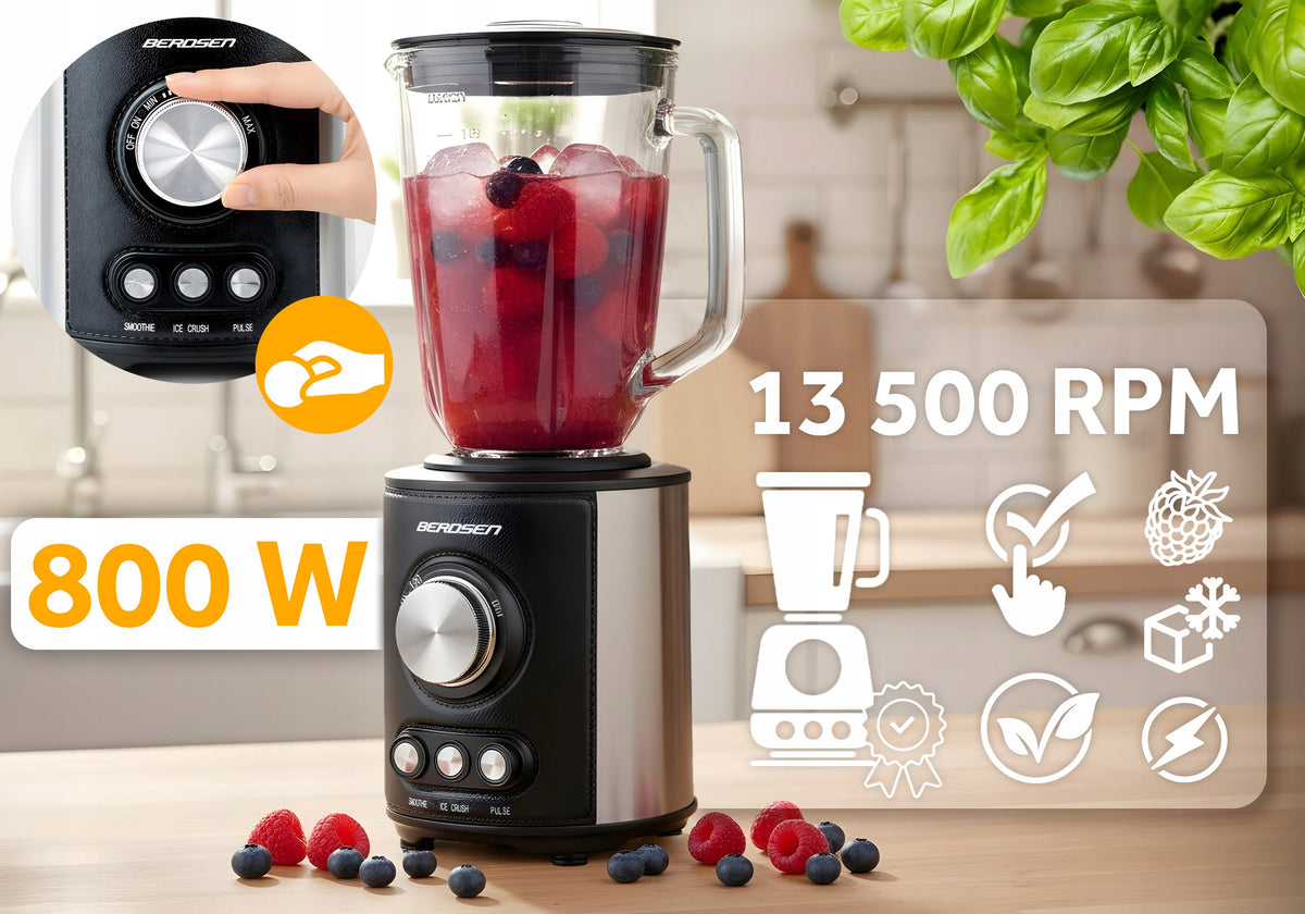 Glass cup blender for smoothie cocktails crushes ice 1,5L 800W black Manufacturer code 375100