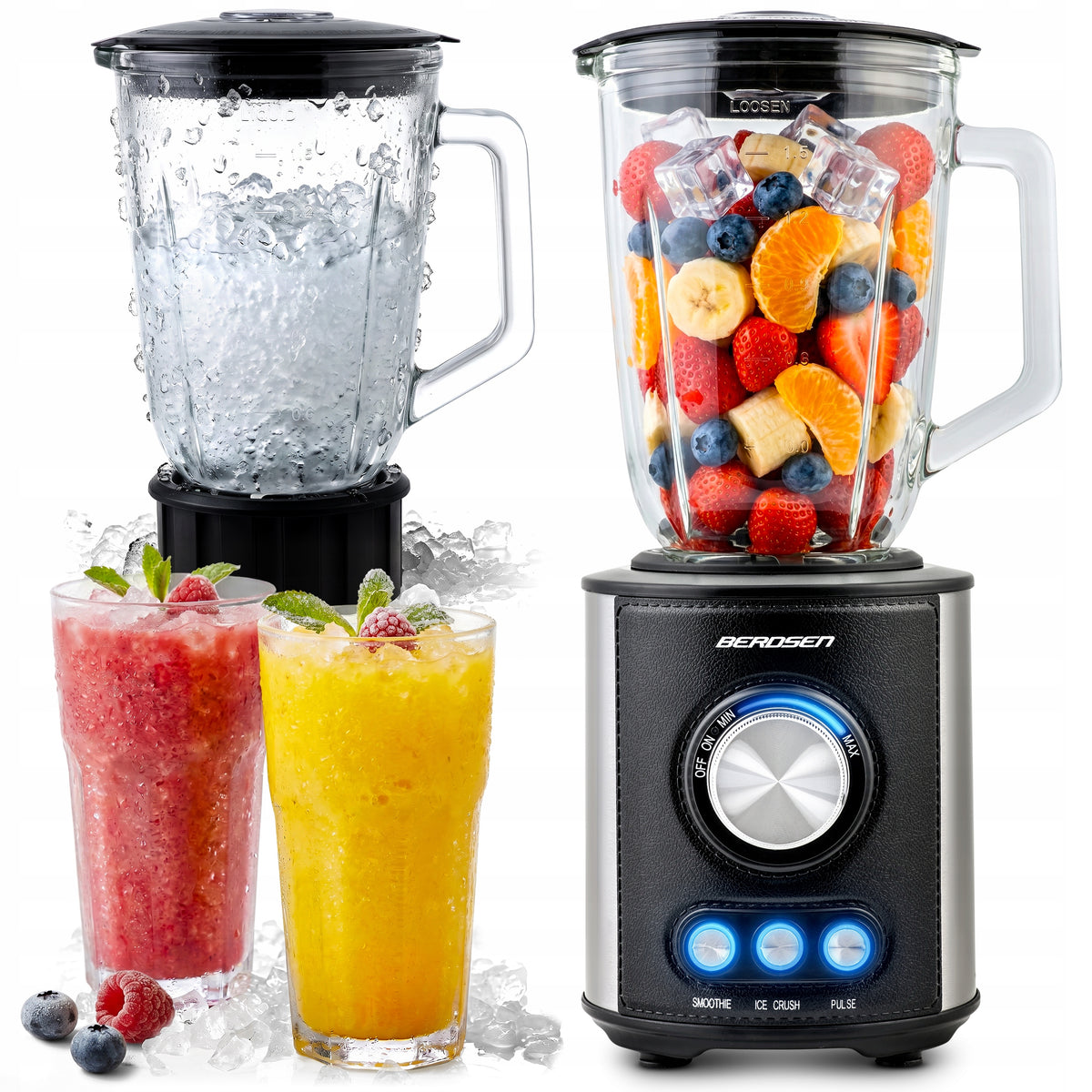 Glass cup blender for smoothie cocktails crushes ice 1,5L 800W black