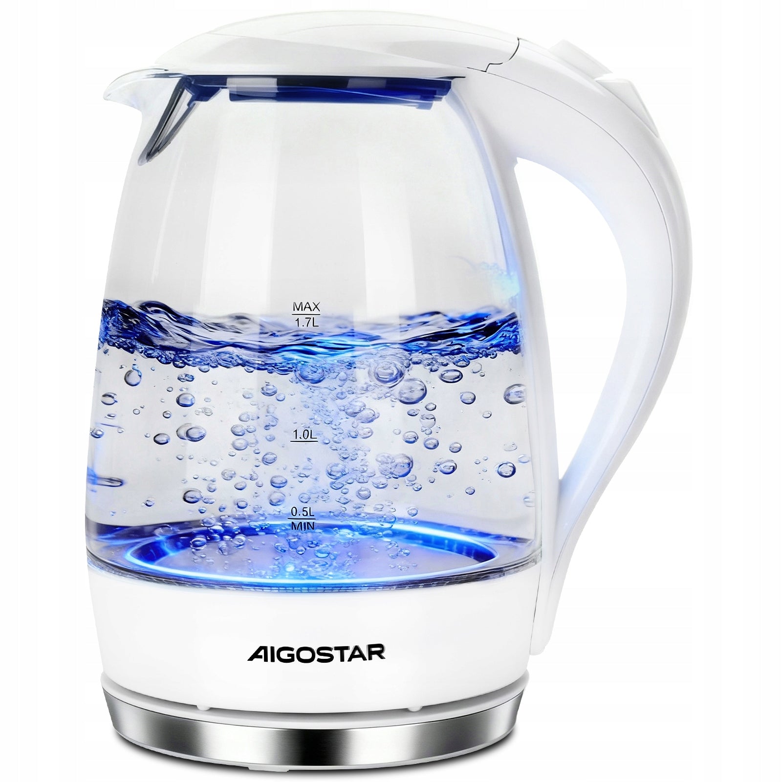 Glass electric kettle 1,7 l 2200W with LED backlight Aigostar white
