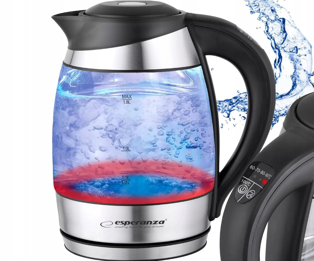 Glass electric kettle 1,8L 2200W LED thermometer Esperanza SEINE