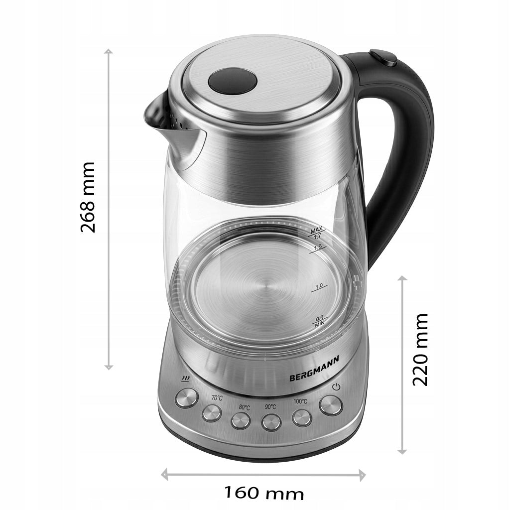 Glass electric kettle BERGMANN 1,7L 2200W control panel Silver Manufacturer code MTP008054