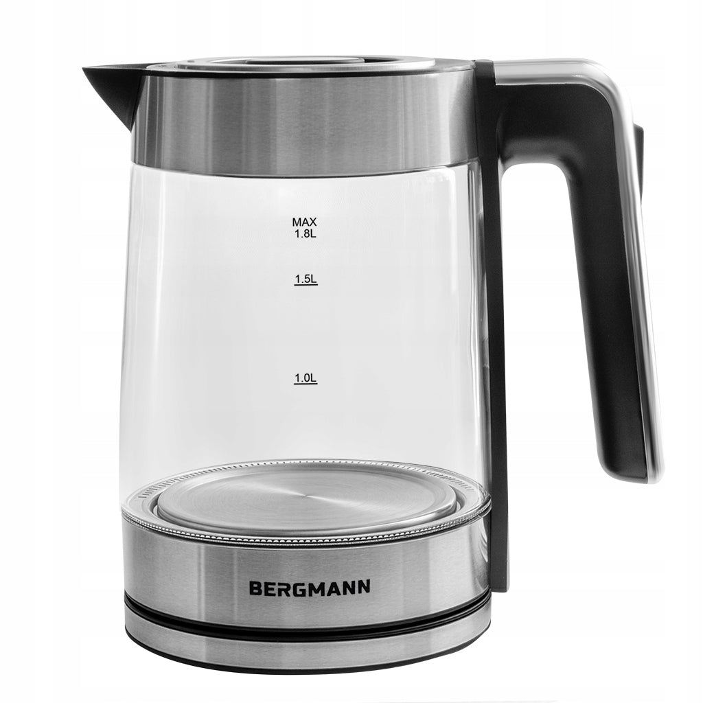 Glass electric kettle BERGMANN 1,8L 2200W silver LED backlight Manufacturer code MTP007890