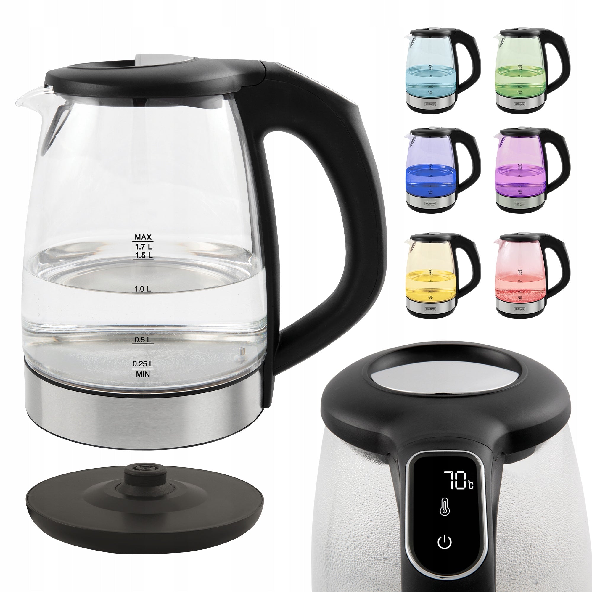 Glass electric kettle Kernau POWERFUL 2200W 1,7L Temperature control Manufacturer code BKSK 180 TG