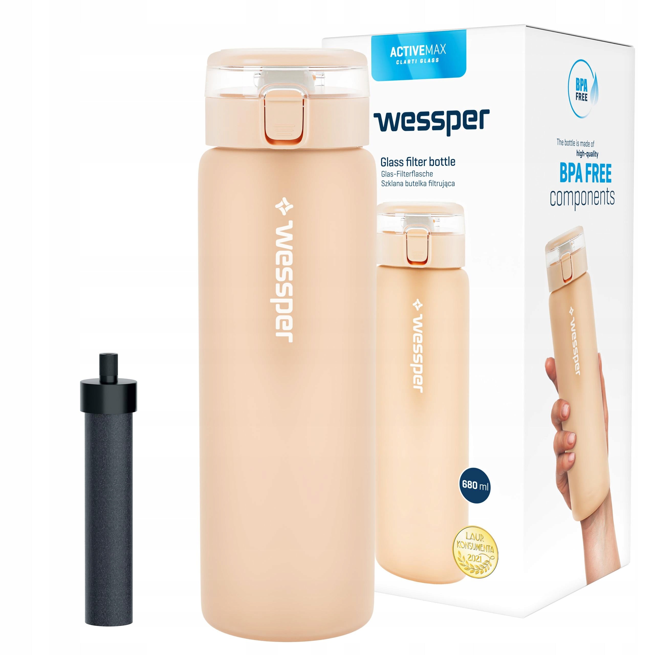 Glass filter bottle Wessper ActiveMax 0,68l beige + 1x CARTRIDGE