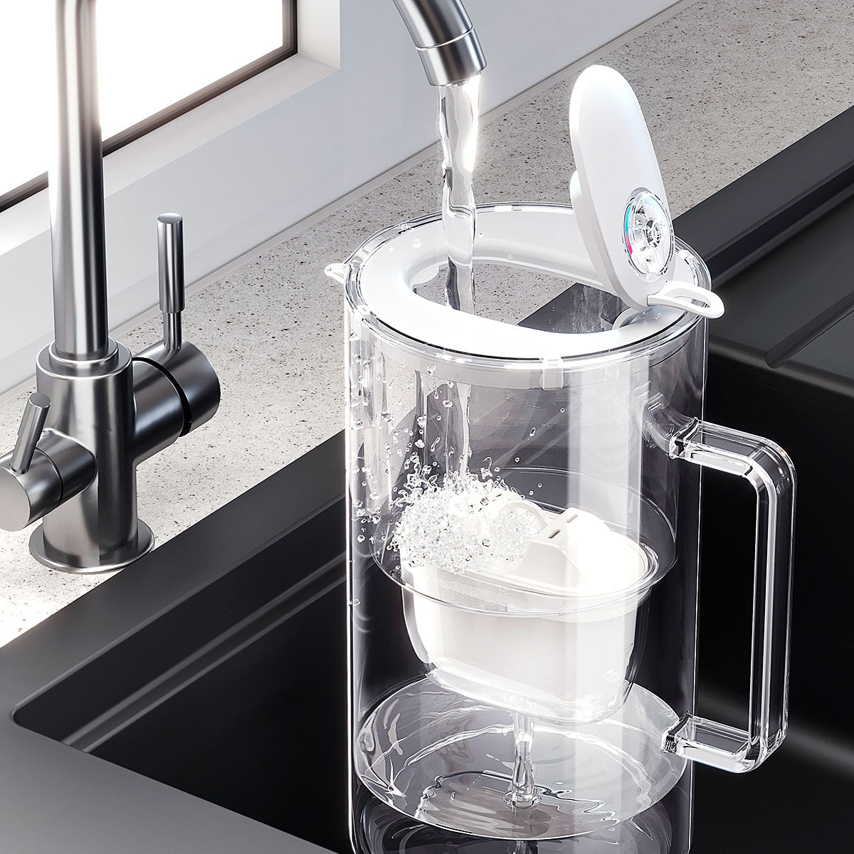 Glass filter jug Aquaphor Glass 2,5l BLACK with 1x Maxfor Mg cartridge Cartridge wear indicator mechanical