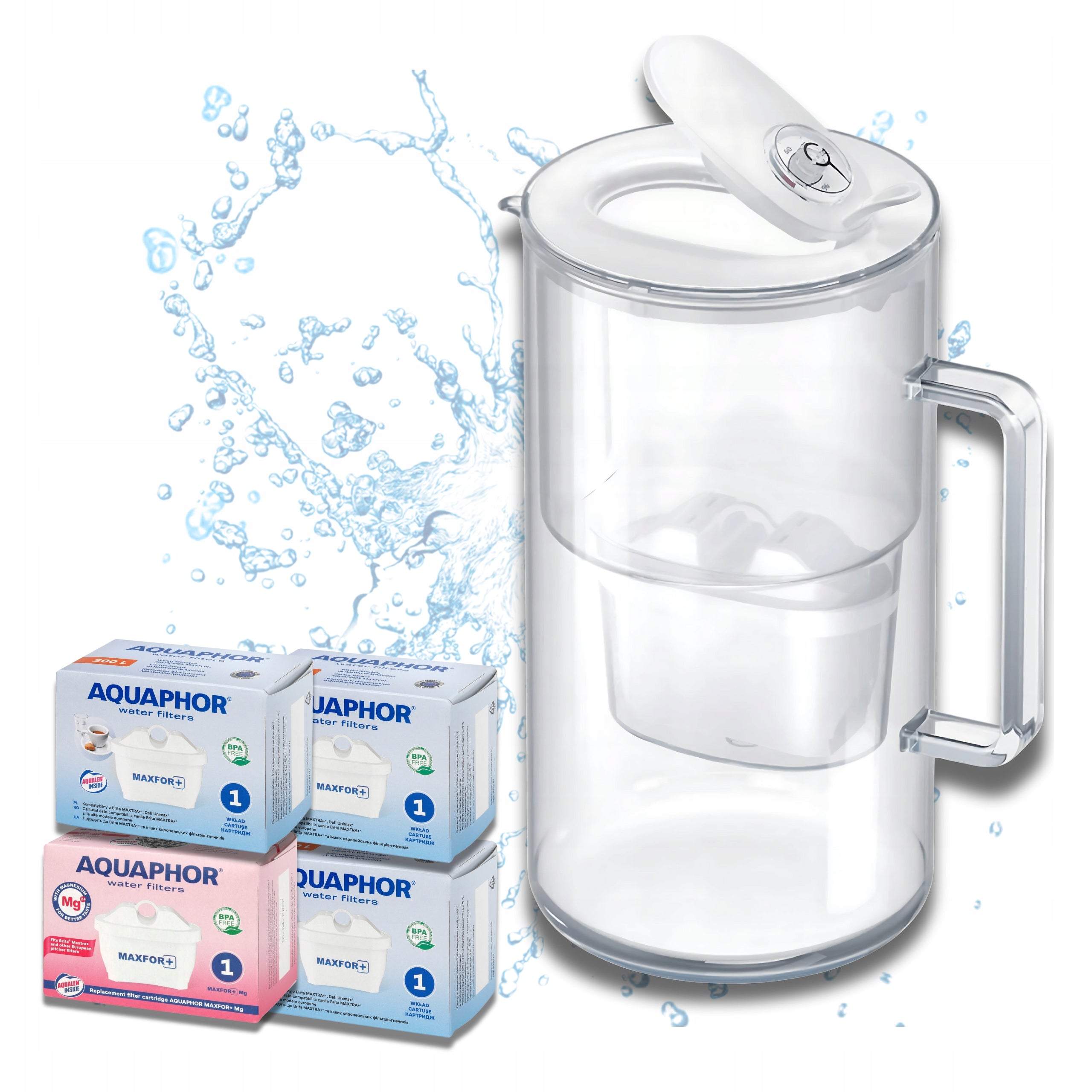 Glass filter jug Aquaphor Glass white + 4 filters Maxfor (1Mg + 3)