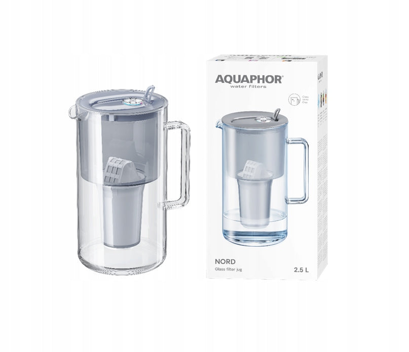 Glass filter jug Aquaphor Nord 2,5l with cartridge A5 (350l), grey