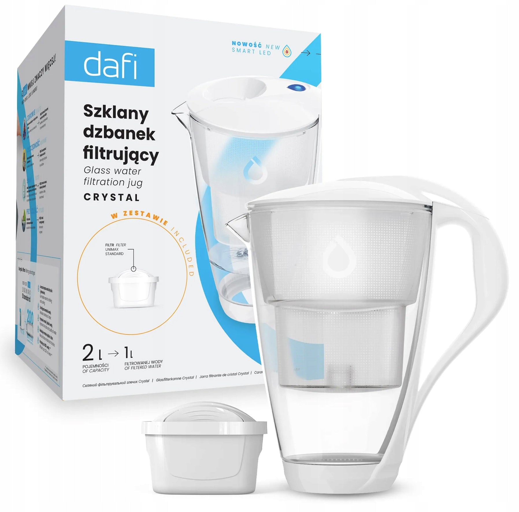 Glass filter jug Dafi Crystal LED + 1 filter UNIMAX WHITE