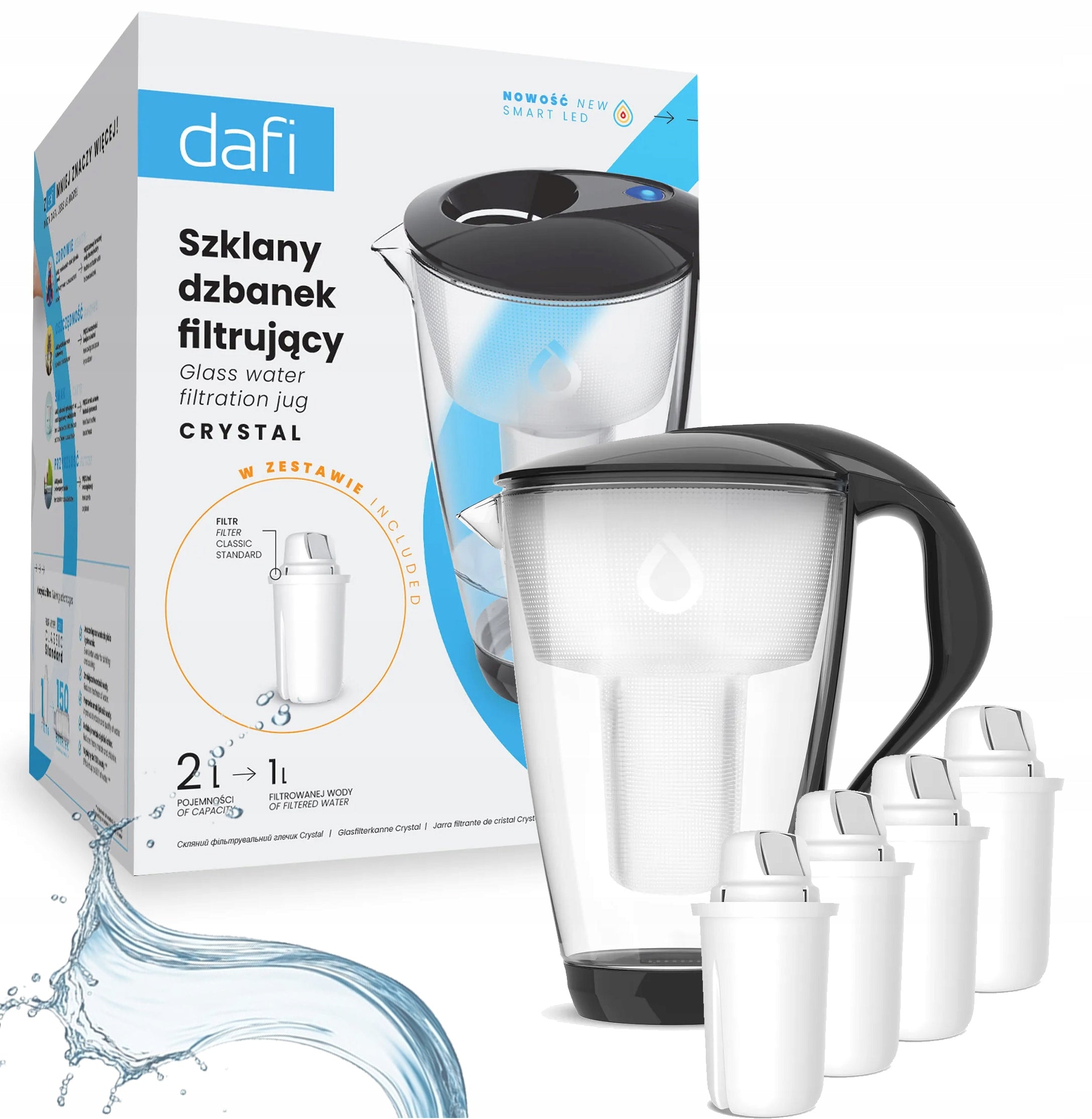 Glass filter jug Dafi Crystal LED + 4 filters