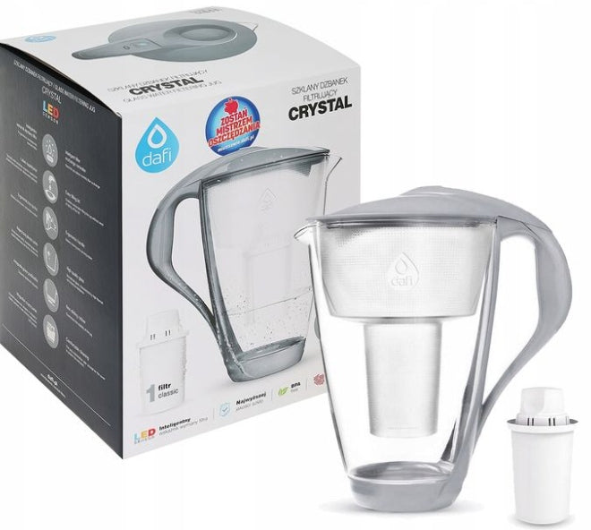 Glass filter jug Dafi Crystal LED GREY + 1 Classic filter Manufacturer code D.FO.DAFI.SZKLANY.LED.UM.STAL.P-12