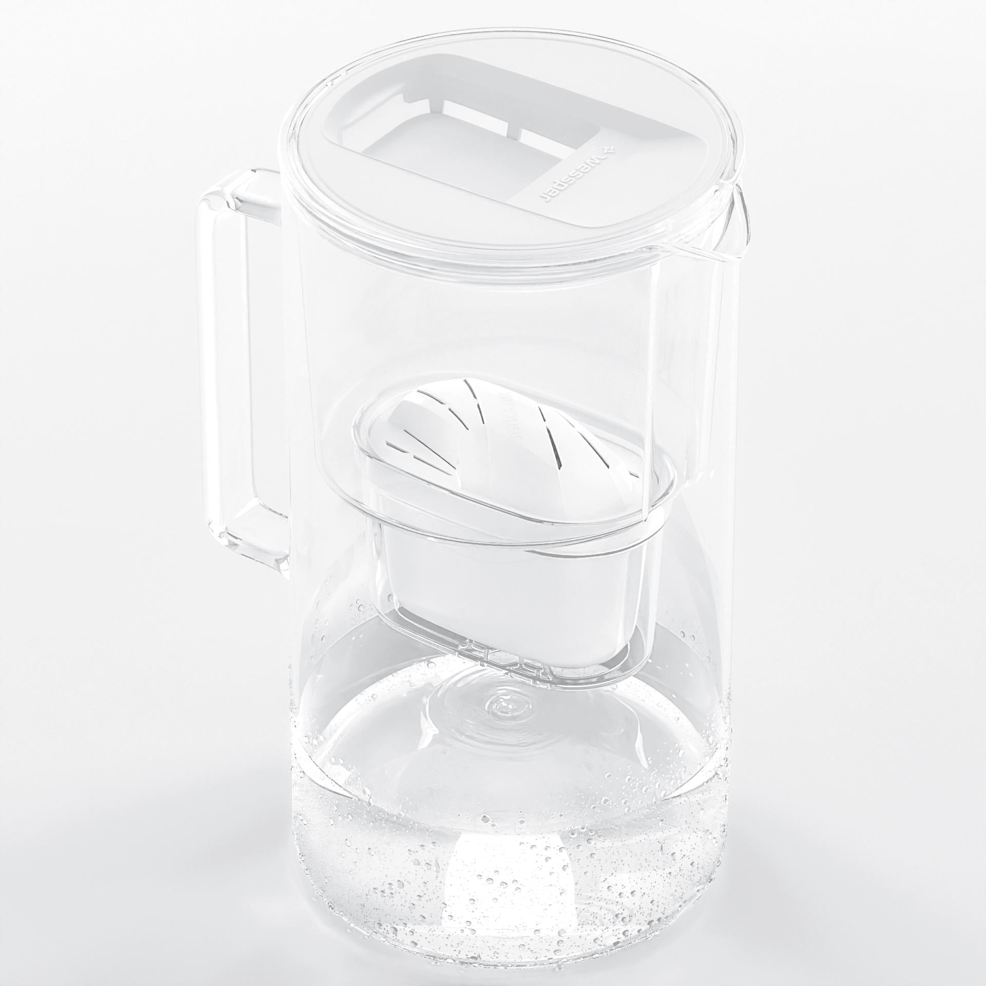 Glass filter jug Wessper D2 Borosilicate 3l + 4x Aquamax filter Manufacturer code WES201-WH_+_3X_FL01