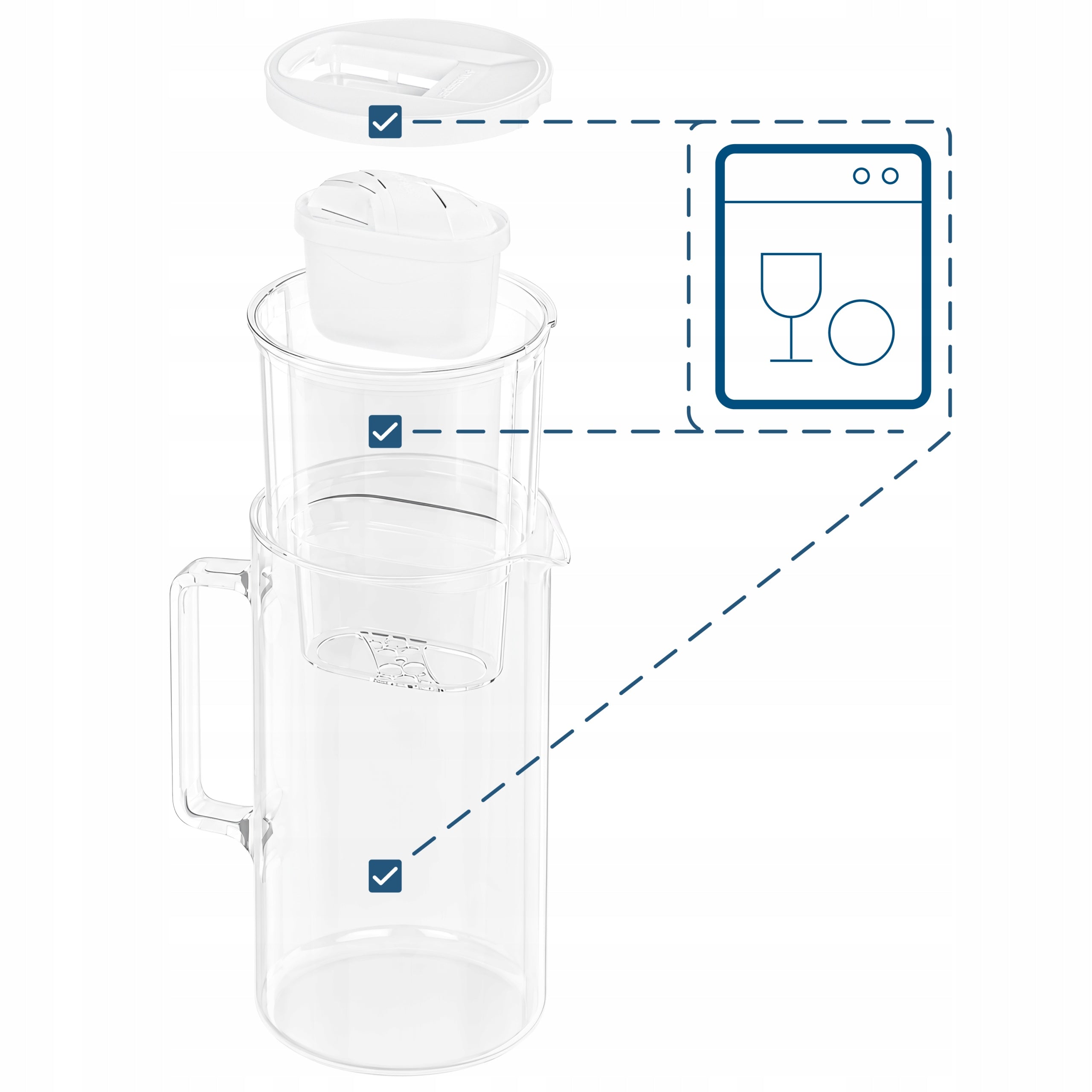Glass filter jug Wessper D2 Borosilicate 3l white + 2x filter Type filtering jug